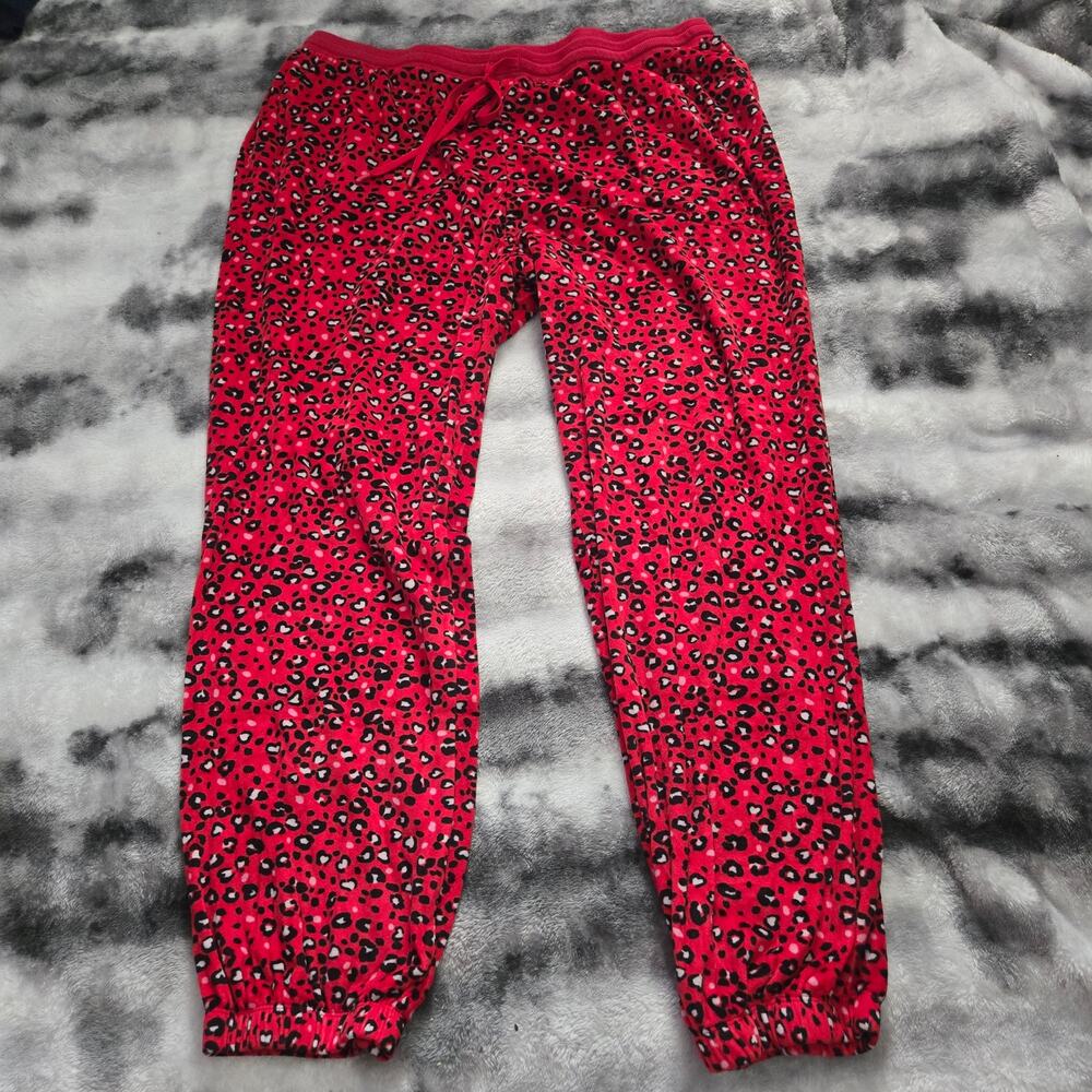 Secret Treasures Fleece Pajama Jogger Pants XL Red Leopard Print Drawstring
